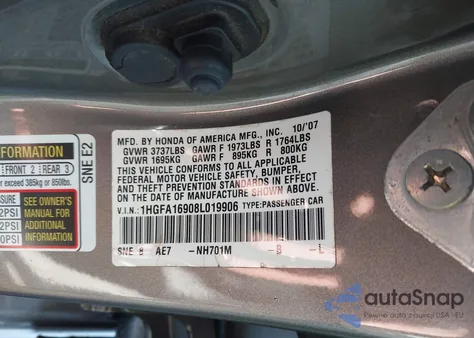 2008 Honda Civic Ex-L z USA, uszkodzony, nr VIN 1HGFA16908L019906